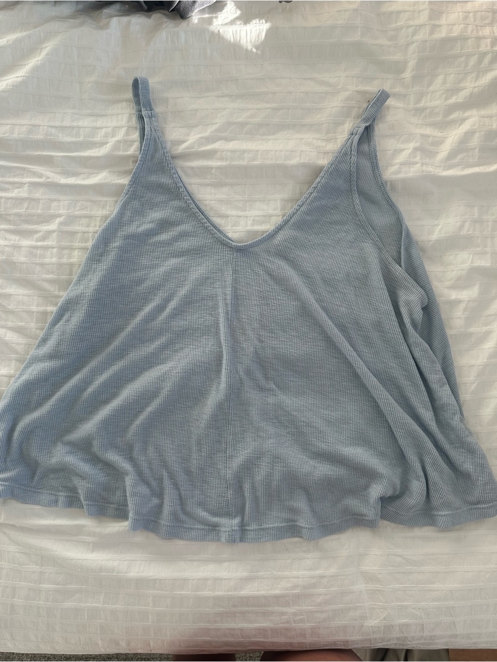 Women's Light Blue V-Neck Waffle Knit Tank Top